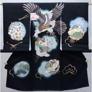 お宮参り のしめ 新品 金刺繍 男の子 男児 正絹 黒地 NO23813(お宮参り用品)