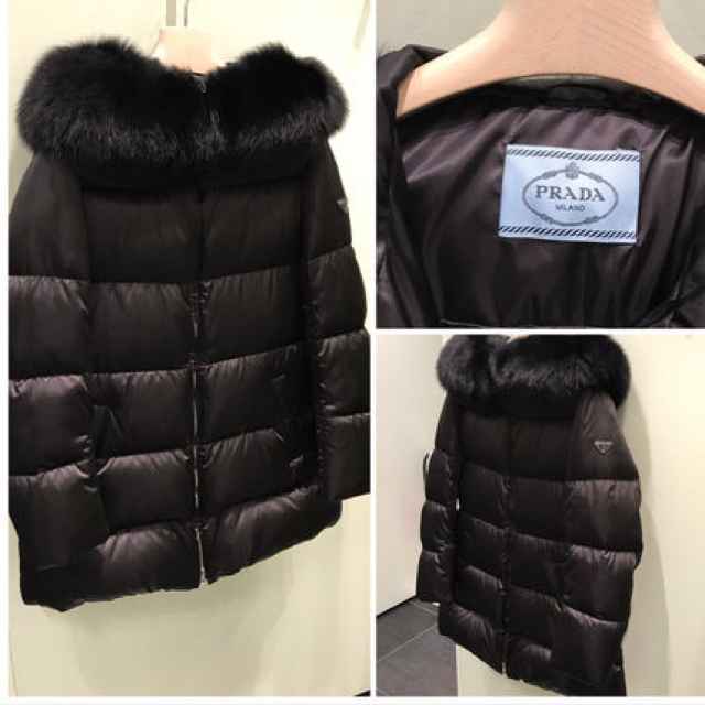 PRADA(プラダ)の【クリスマスセール】新品 PRADA ファー付きダウンブラック42 レディースのジャケット/アウター(ダウンコート)の商品写真