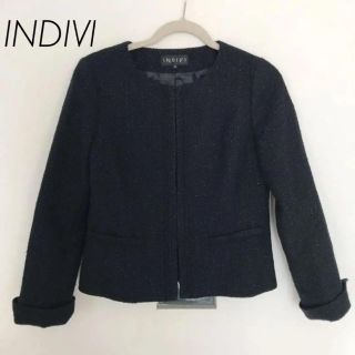 インディヴィ(INDIVI)のINDIVI ノーカラージャケット ネイビー インディヴィ(ノーカラージャケット)