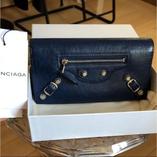 バレンシアガ(Balenciaga)のバレンシアガ 長財布 ネイビー×シルバースタッズ(財布)