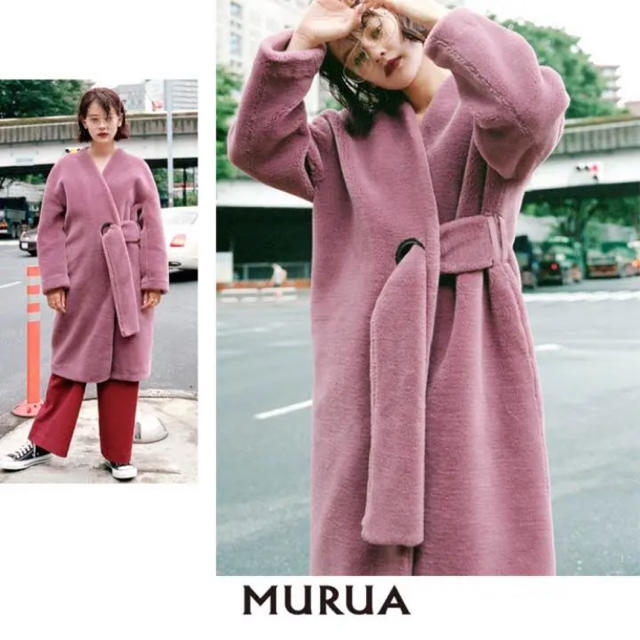 MURUA(ムルーア)の値下げ！MURUA リングノーカラーコート ロングコート レディースのジャケット/アウター(毛皮/ファーコート)の商品写真