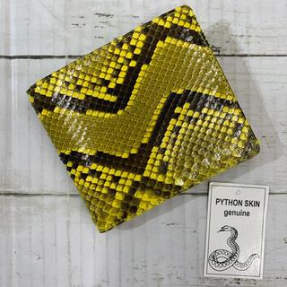 特価品‼️パイソン折財布・イエロー・黄色・パイソン・蛇革(折り財布)