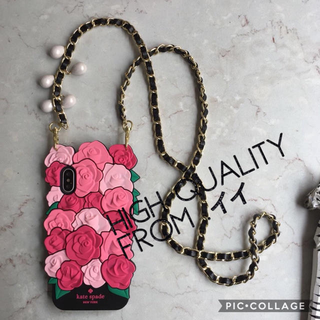 kate spade new york(ケイトスペードニューヨーク)のiPhoneXsケース ケイトスペード 薔薇 マトラッセ パールチェーン ローズ スマホ/家電/カメラのスマホアクセサリー(iPhoneケース)の商品写真