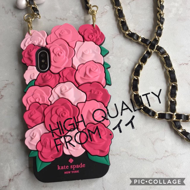 kate spade new york(ケイトスペードニューヨーク)のiPhoneXsケース ケイトスペード 薔薇 マトラッセ パールチェーン ローズ スマホ/家電/カメラのスマホアクセサリー(iPhoneケース)の商品写真