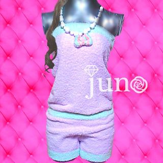 チュチュアンナ(tutuanna)のチュチュアンナ ふわもこ リボン ロンパース 紫 ミントグリーン(ルームウェア)