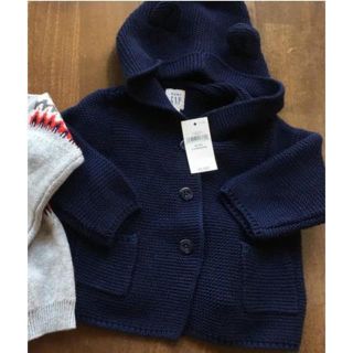 ベビーギャップ(babyGAP)の新品Baby GAPカーディガン くまみみフードニット NAVY カーディガン(ニット/セーター)