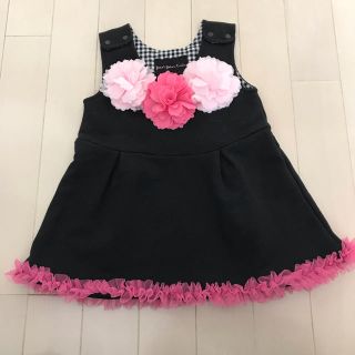 panpantutu 80 美品 ワンピース 花びら フリル ピンク ブラック (ワンピース)