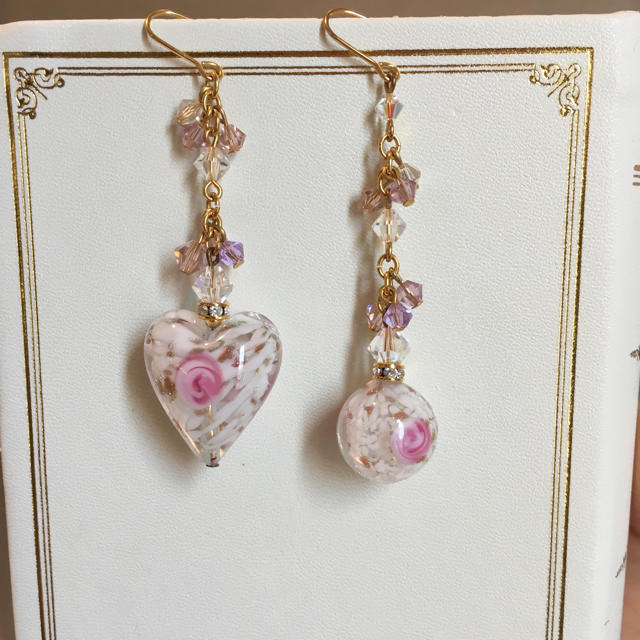 ベネチアンガラス ピアス フラワー - ピアス