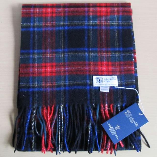 送料無料商品 |  公式 オンライン 新品英国製 高級ジョンストンズ ブラック マフラー黒カシミア 小物