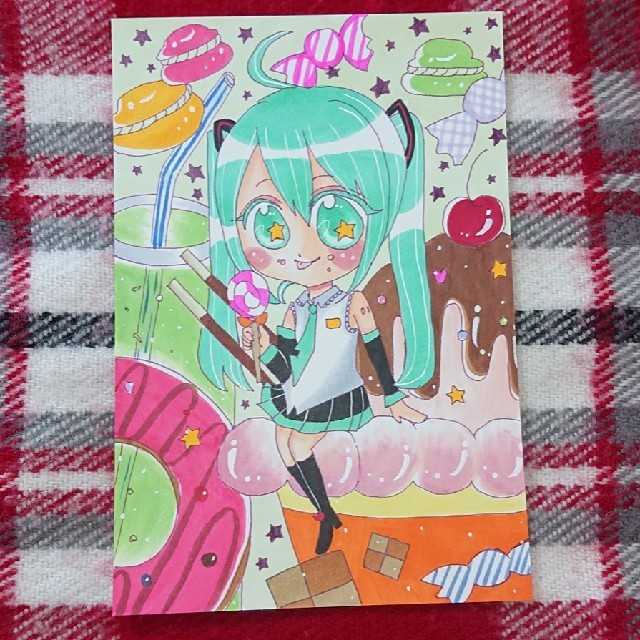 自作イラスト☆ボカロ☆初音ミクとスイーツ☆ ハンドメイドのインテリア/家具(アート/写真)の商品写真