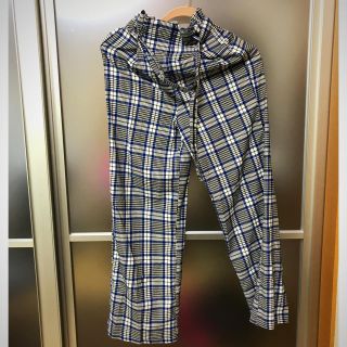 ベルシュカ(Bershka)の美品 チェック ワイドパンツ ブルー(カジュアルパンツ)