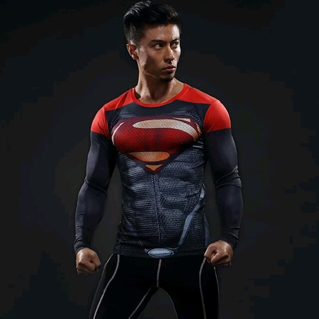 ヒーローシャツ Tシャツ 加圧 インナー スーパーマン 長袖 XL