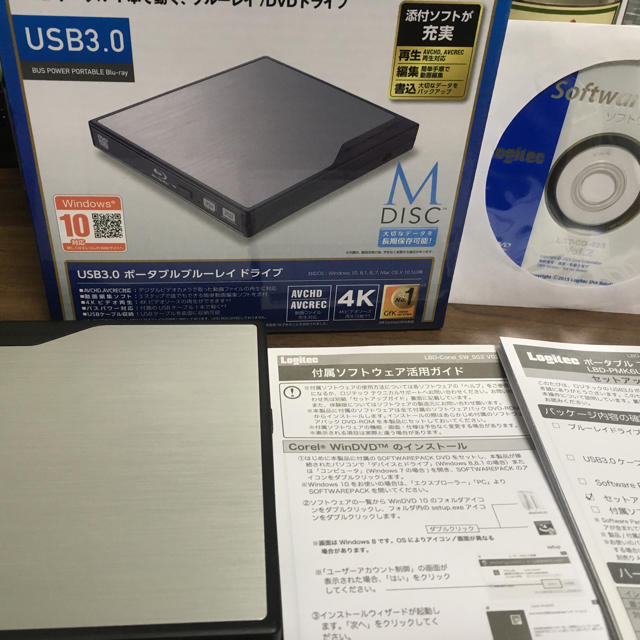 ELECOM(エレコム)のUSB3.0 ポータブル ブルーレイ/DVDドライブ ロジテック スマホ/家電/カメラのPC/タブレット(PC周辺機器)の商品写真