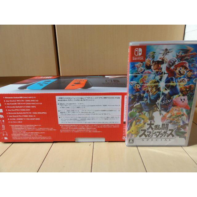 Nintendo Switch(ニンテンドースイッチ)の限定！新品 Nintendo Switch本体＆大乱闘スマブラソフト特別セット エンタメ/ホビーのゲームソフト/ゲーム機本体(家庭用ゲーム機本体)の商品写真