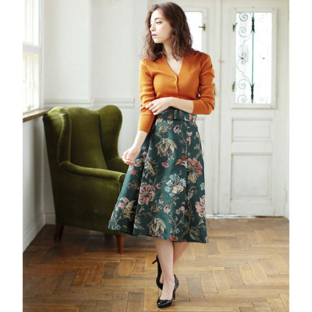 ANAYI(アナイ)のフラワージャガードベルト付きSK レディースのスカート(ロングスカート)の商品写真