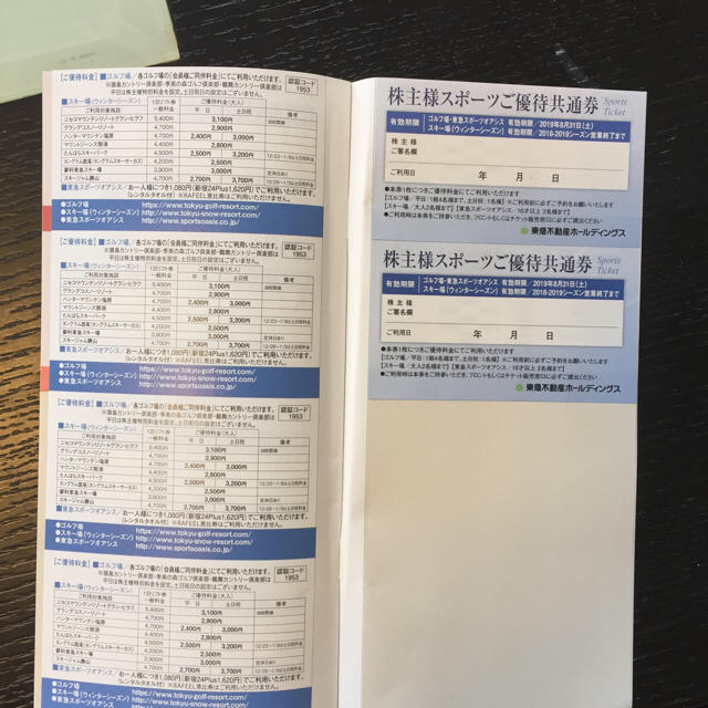 東急不動産株主優待券 チケットの施設利用券(フィットネスクラブ)の商品写真