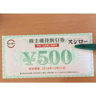 スシロー 株主優待券500円分(土日利用可) ミニレター発送 12月末迄(レストラン/食事券)
