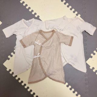 ムジルシリョウヒン(MUJI (無印良品))の【3枚】コンビ肌着 無印 50-60cm オーガニックコットン 生成 ボーダー(肌着/下着)