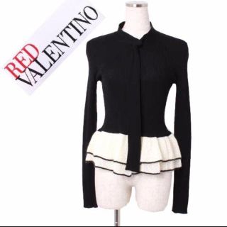 レッドヴァレンティノ(RED VALENTINO)のRED VALENTINO バイカラーリブウールディアードカーデガン(ニット/セーター)