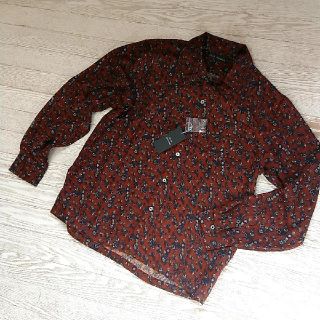 テットオム(TETE HOMME)の○☆新品メンズ開襟シャツ小花柄プリントMサイズ濃茶色ストレッチ(シャツ)