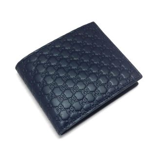 新品 グッチ GUCCI 財布 二つ折り グッチシマ レザー メンズ ネイビー(折り財布)