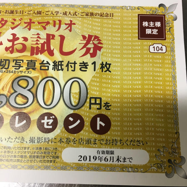 スタジオマリオ 株主優待券 キッズ/ベビー/マタニティのメモリアル/セレモニー用品(その他)の商品写真