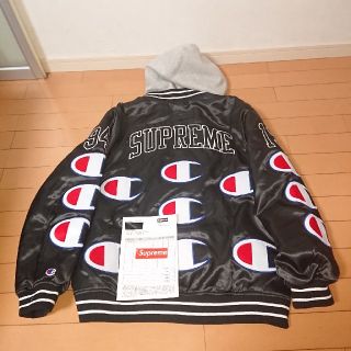 SUPREME CHAMPION hooded satin varsity 黒M