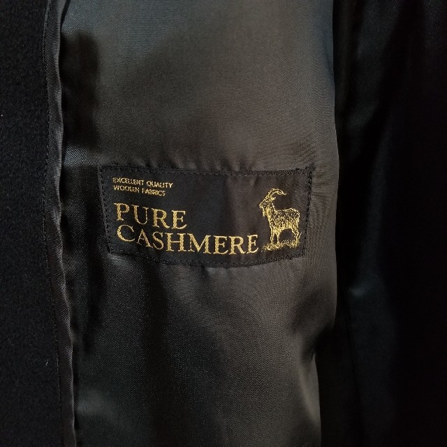 カシミヤ100% ステンカラーコート ロングコート 黒 メンズのジャケット/アウター(ステンカラーコート)の商品写真