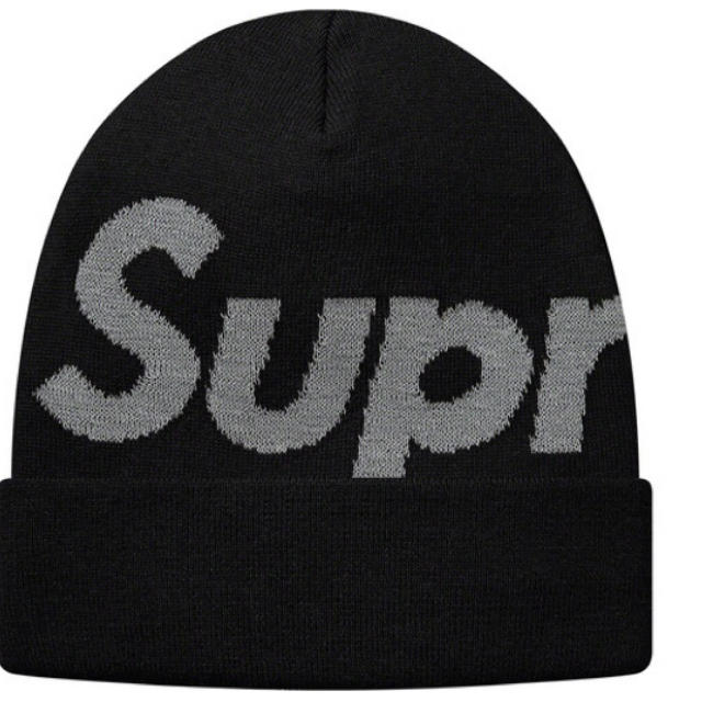 18AW supreme big logo beanie ビーニー ブラック帽子