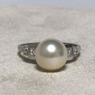 ミキモト(MIKIMOTO)のミキモト  8.8mm×ダイヤ  ミルグレイン  PT900リング  新品同様(リング(指輪))