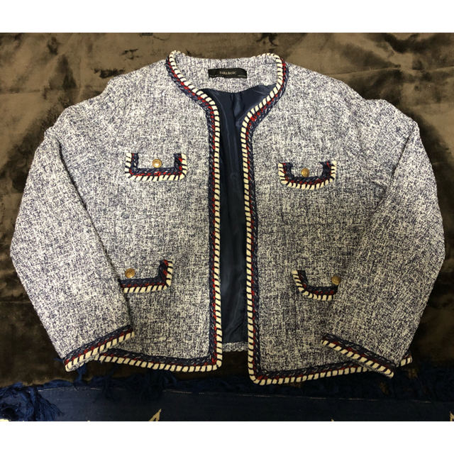 ZARA ツイード風 ノーカラージャケット