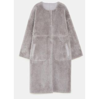 ザラ(ZARA)の【新品・タグ付き】ZARA ボア コート グレー(ロングコート)