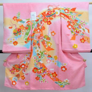 お宮参り のしめ 新品 手描き 女の子 正絹 女児 祝着 NO19155(お宮参り用品)