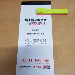 イオン(AEON)のUSMH ユナイテッド スーパー株主優待券 3000円分 カスミ マルエツ(ショッピング)