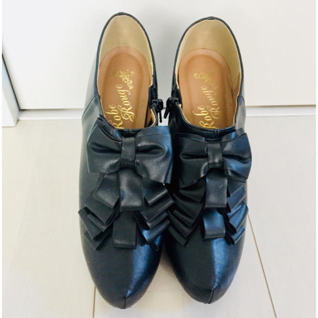 リボンフリルブーティ  ブラック Lサイズ レディースの靴/シューズ(ブーティ)の商品写真