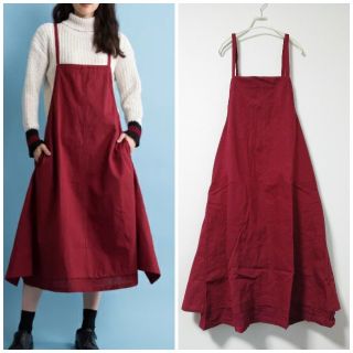 メルロー(merlot)の新品　フィリル　バックエプロンコットンワンピース　ワイン(その他)