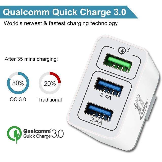 QuickCharge3.0 USB3.0対応 2.4A 急速充電ACアダプター スマホ/家電/カメラのスマホアクセサリー(その他)の商品写真