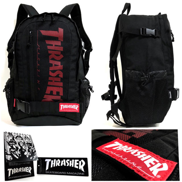 THRASHER(スラッシャー)の【THRASHER】《30%OFF》メッシュポケットリュック［BK/RE］ メンズのバッグ(バッグパック/リュック)の商品写真