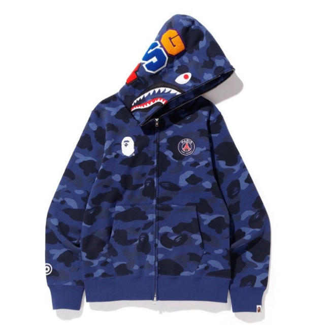 パーカーbape × psg shark full zip hoodie