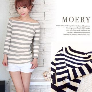 モエリー(MOERY)の♡MOERY♡オフショルボーダートップス(カットソー(長袖/七分))