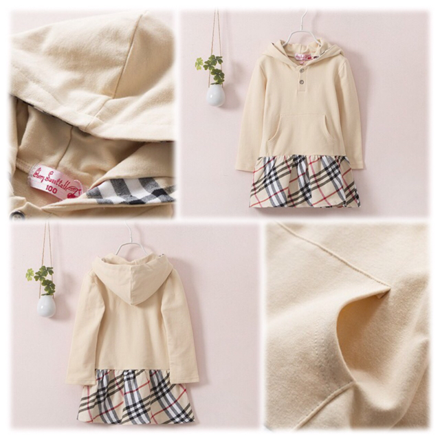 140cm チェックパーカーワンピース キッズ/ベビー/マタニティのキッズ服女の子用(90cm~)(ワンピース)の商品写真