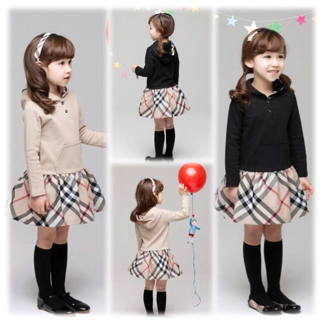 140cm チェックパーカーワンピース キッズ/ベビー/マタニティのキッズ服女の子用(90cm~)(ワンピース)の商品写真