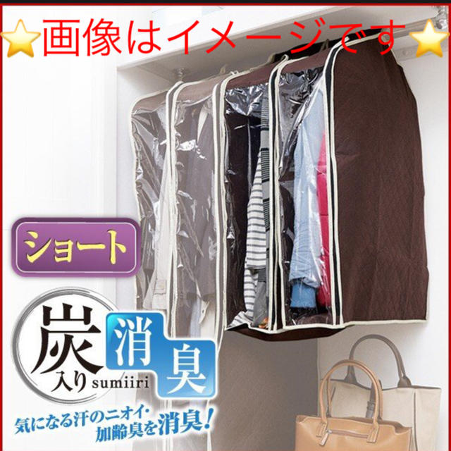 洋服カバー⭐️6個セット⭐️炭入り消臭ショート⭐️衣類収納⭐️クローゼット  インテリア/住まい/日用品の収納家具(押し入れ収納/ハンガー)の商品写真