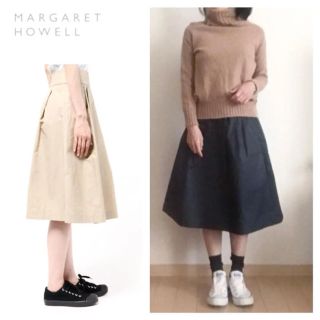 マーガレットハウエル(MARGARET HOWELL)のマーガレットハウエル☆コットン☆フレアスカート☆ネイビー☆エムエイチエル☆MHL(ひざ丈スカート)