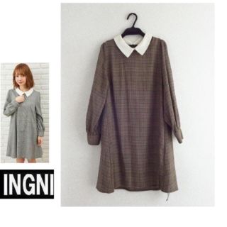 イング(INGNI)の★Ｃａｎ掲載☆INGNI新品衿付グレンチェックフレア／ワンピース(ひざ丈ワンピース)