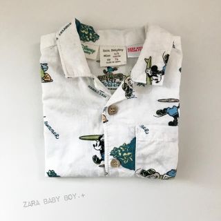 ザラキッズ(ZARA KIDS)のZara Baby Boyミッキー半袖開襟シャツ 74㎝(シャツ/カットソー)