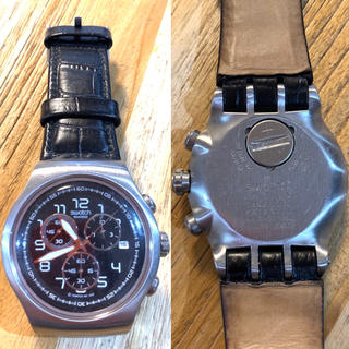 スウォッチ(swatch)のswatch  メンズ 腕時計 黒革ベルト(腕時計(アナログ))