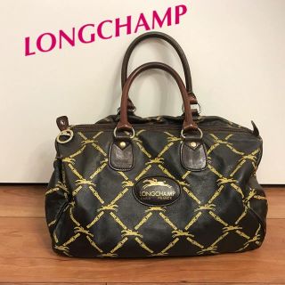 LONGCHAMP ロンシャン　ボストンバッグ　レザー　ロゴ金具　ヴィンテージ