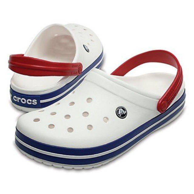 crocs(クロックス)のクロックス 28cm ホワイト ブルー レッド クロッグ バンド ビーチサンダル メンズの靴/シューズ(サンダル)の商品写真