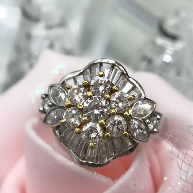 K18Pt900刻印K18 Pt900 ダイヤモンド 豪華1.5ct リング 18-6322